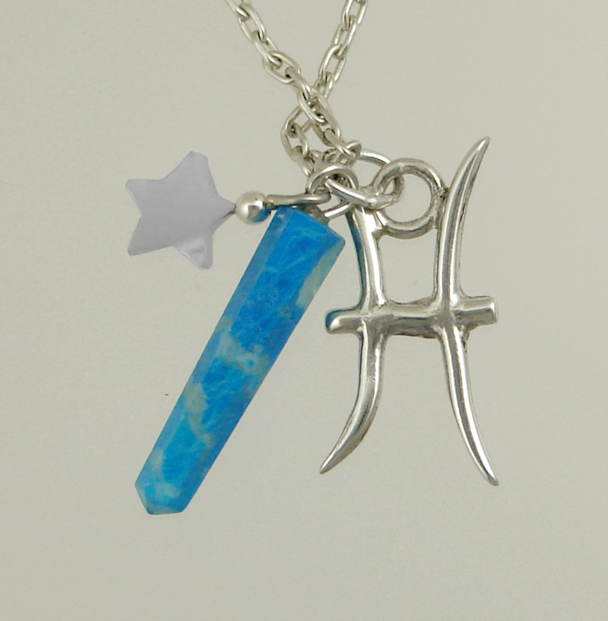 Sterling Silver Pisces Pendant Necklace With an Turquoise And a White MOP Star